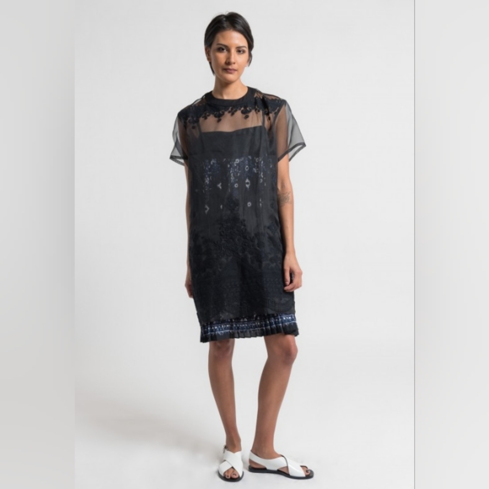New SACAI Runway 2942 Black Tribal Lace Embroidered Dress 3 M